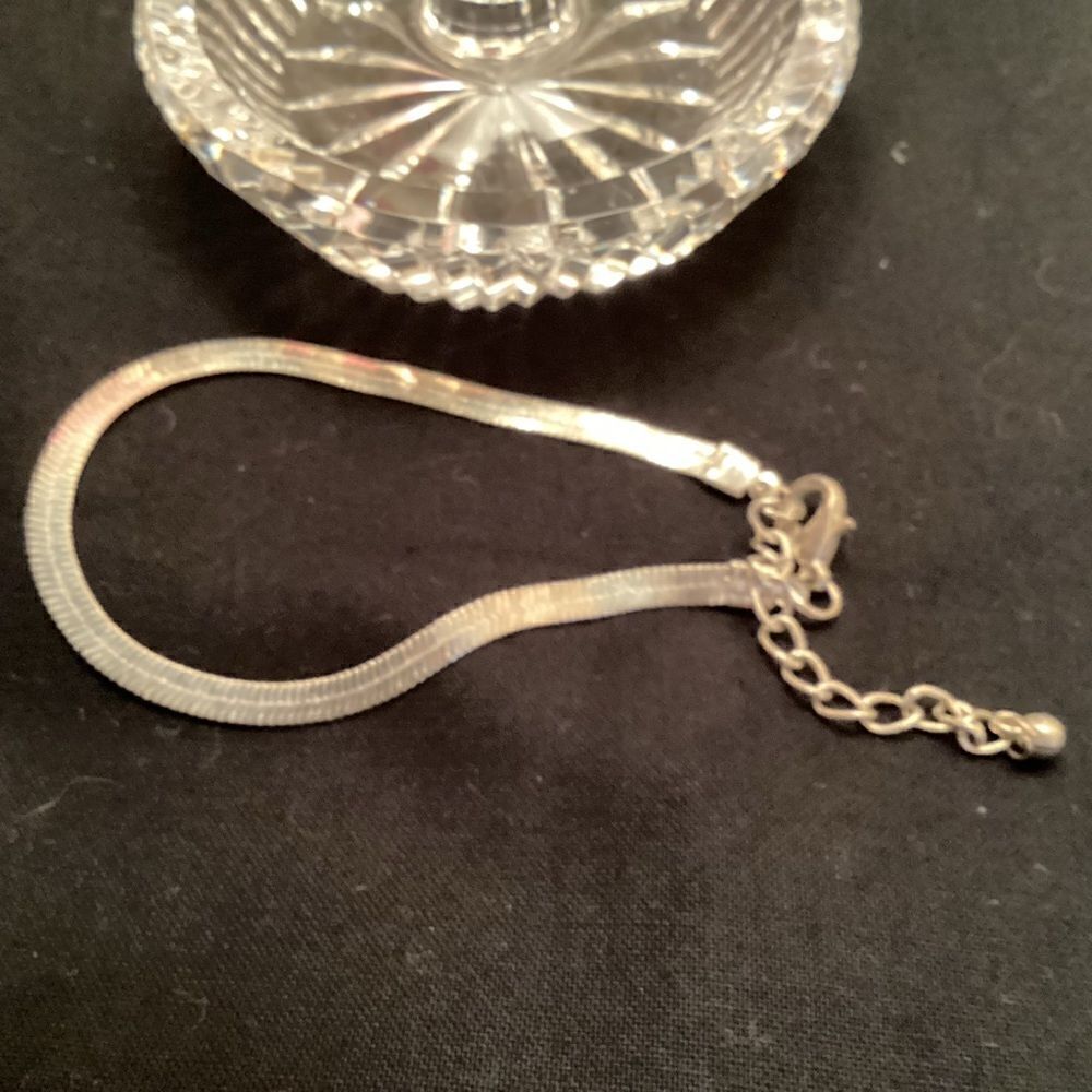 Adjustable Silvertone Herringbone Bracelet